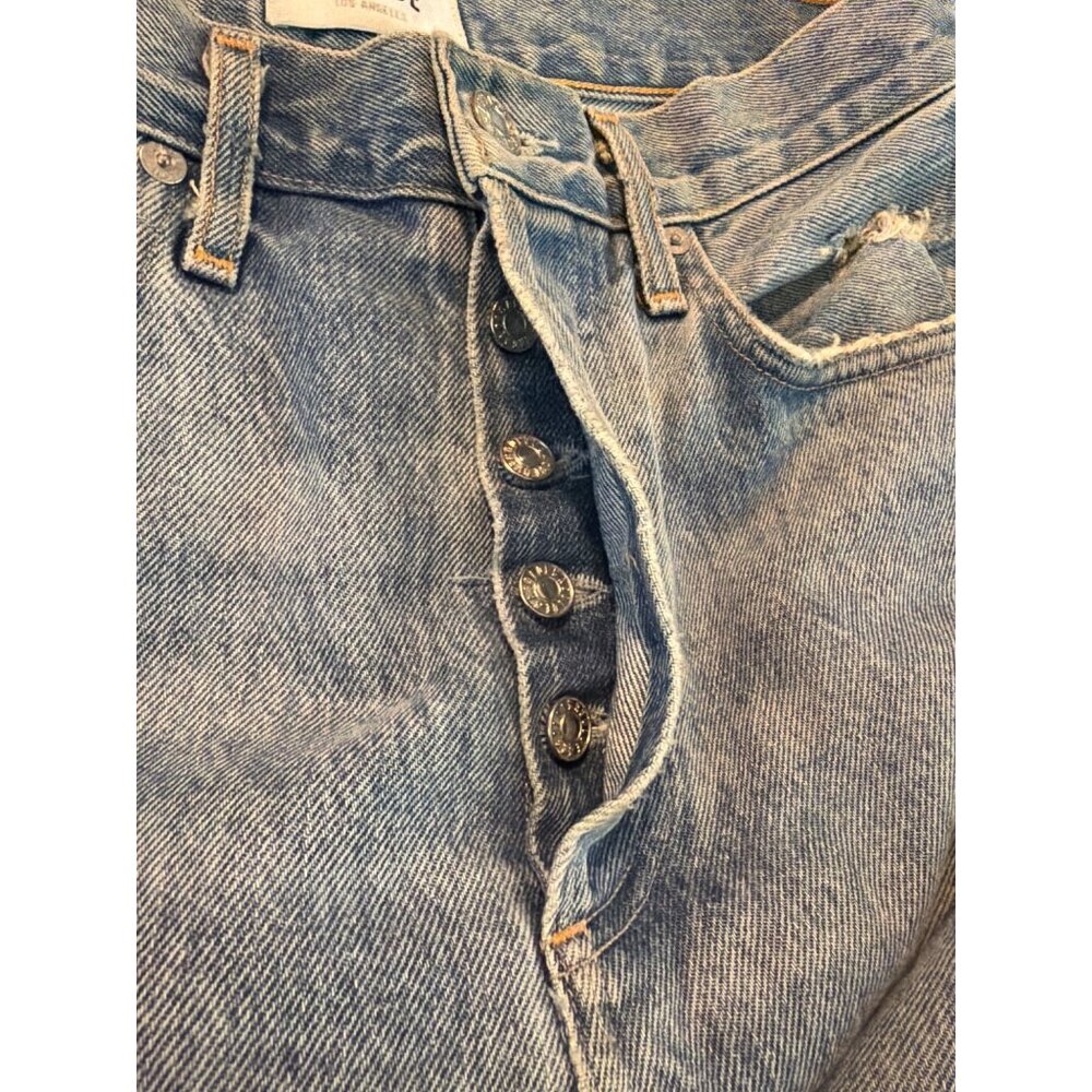 Agolde 90s Jeans Distressed Destroyed Holes Blue Denim Button Fly USA Size 24 - Picture 4 of 8